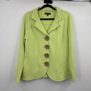 Talie Blazer Womens Large Green French Terry Collared Pockets Button Jacket